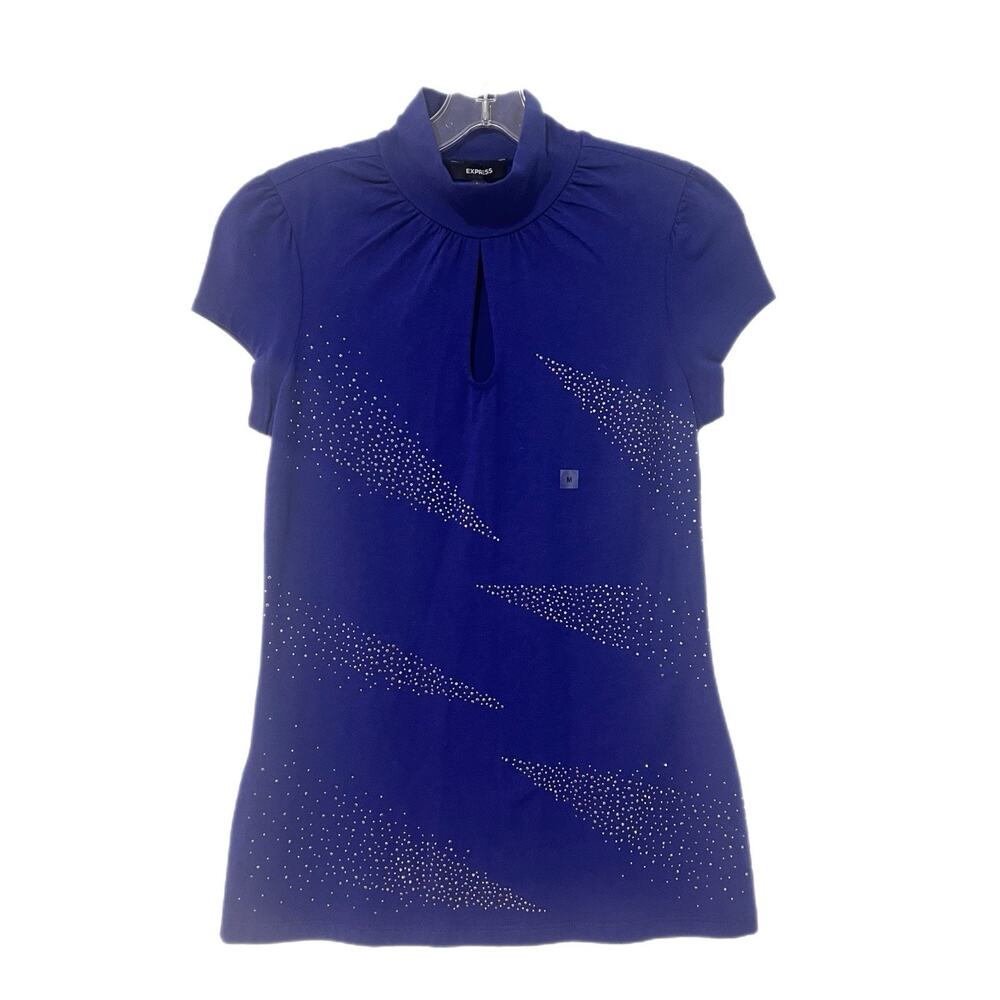 Express Top Womens Medium Purple Embellished Studded Mock Neck Preppy Office NEW